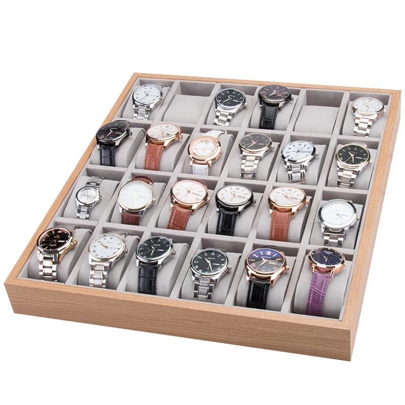 

Custom Solid Wood Jewellery Bangle Bracelet Exhibitor Trays With 24 Slots Watch Display Tray