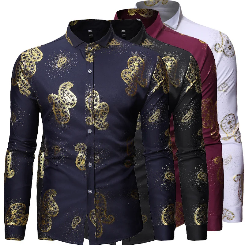 

Fashion Designers Formal Printed Paisley Pattern Mens White Beautiful Long Sleeve Dress Shirts For Party