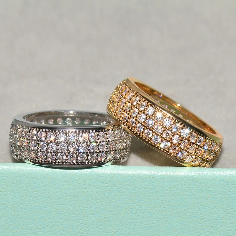 

Size 8-13 Available 14K Gold Stackable Cubic Zircon Rings Finger Jewelry Shining Diamond CZ Zircon Rings for Men Women