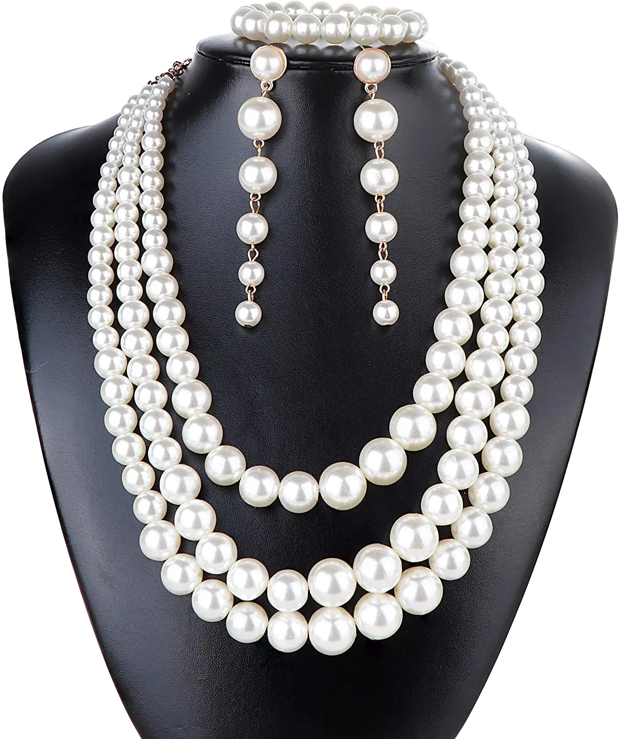 

2021 Hot Selling 14K Gold Plated Earring Necklace And Ring Pearl Multi Layer Necklace Jewelry Sets