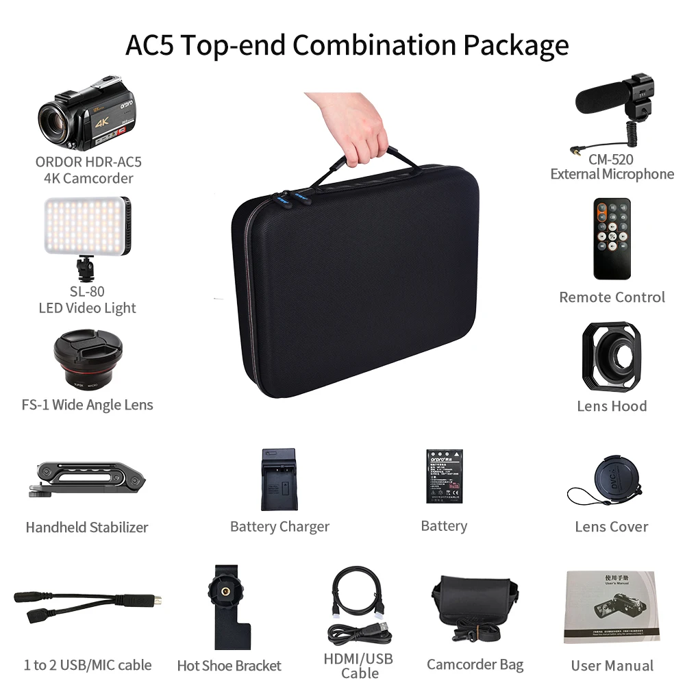 
ORDRO AC5 UHD 12X Optical Zoom Live Streaming Professional Wifi 4K Video Camera 