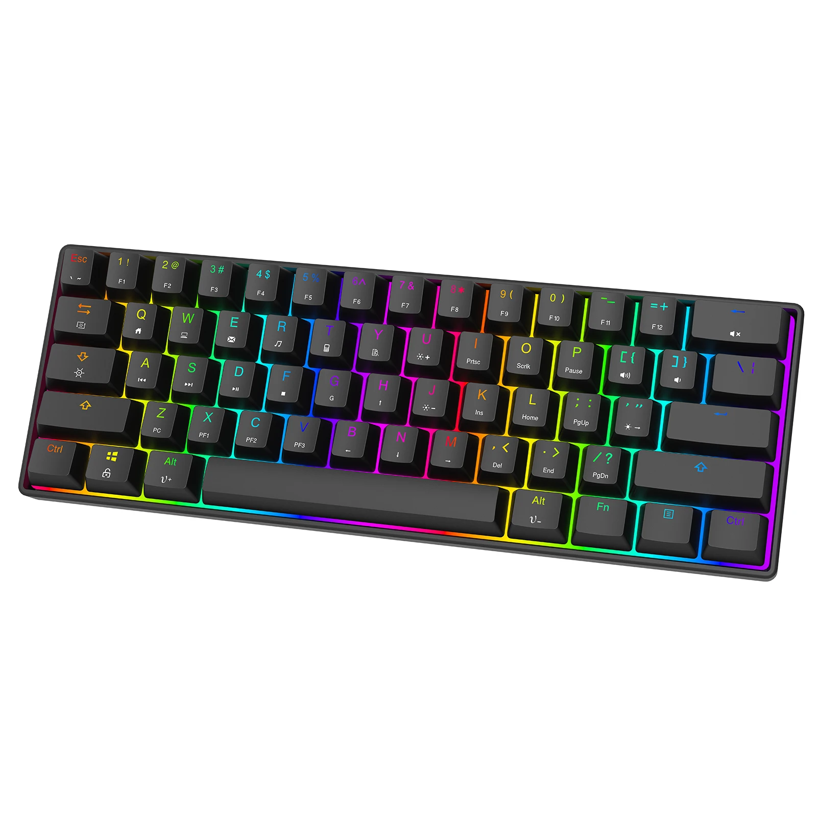 

Magic refiner MK21 Pbt keycaps 61keys with amazing RGB backlights 60% gaming mechanical keyboard red switch, Black white