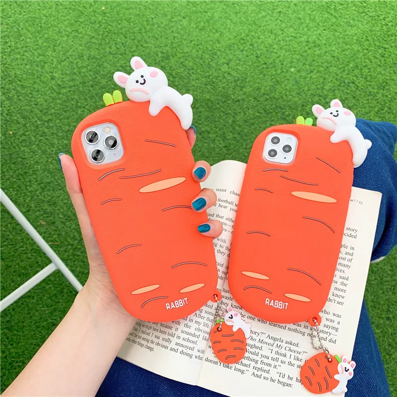

2021 3D Cartoon Cute Carrot Rabbit Silicone Case Fundas Phone Cover for Apple for iPhone 7 8 Plus 11 Pro 12 Pro Max Mini