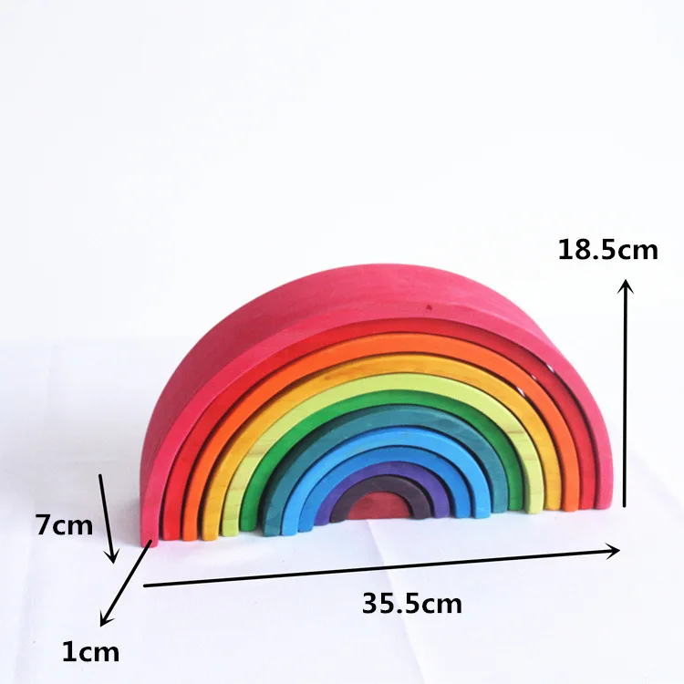 12 Pieces Rainbow Stacker Nesting Puzzle Wooden Building Blocks in The Color of Macaron, Parent-Child Interactive Toys, 14 x 6.9