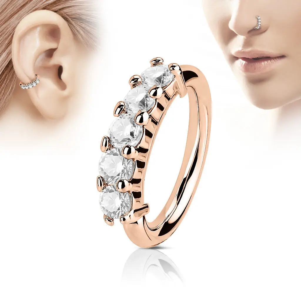 

Hot Selling Fashion Exquisite Stainless Steel Zircon Nose Ring Piercing Jewelry For Women Men, Rose gold+silver