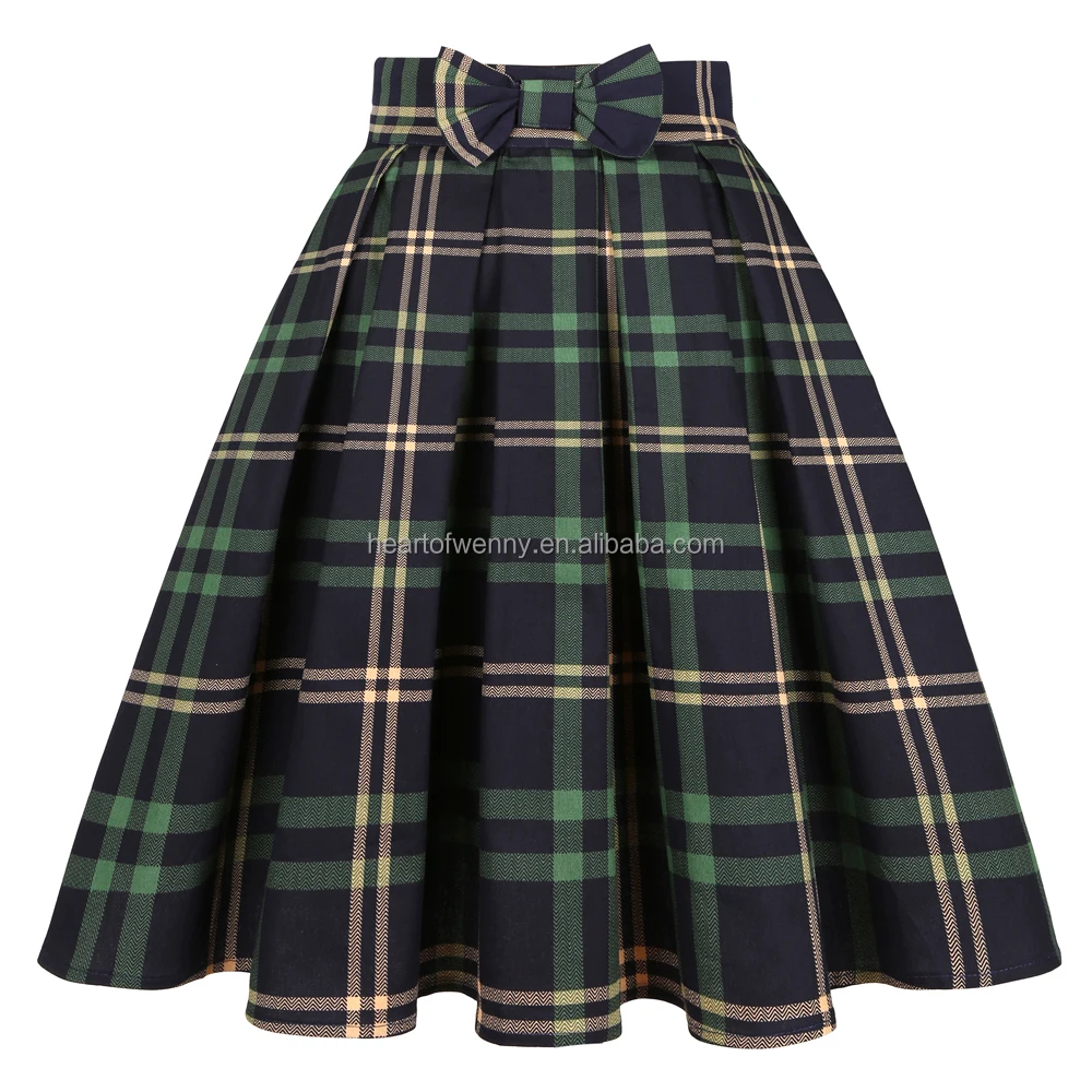 

Blue Green Women Summer Cotton Vintage Skirt with Pockets SS0012 harajuku Punk Pleated Plaid Skirt Women Faldas