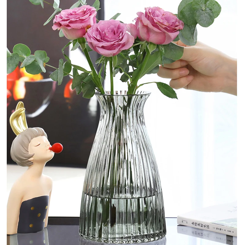 

Erect patterned transparent glass flower vase terrarium hydroponic plant vases for home decor, Picture