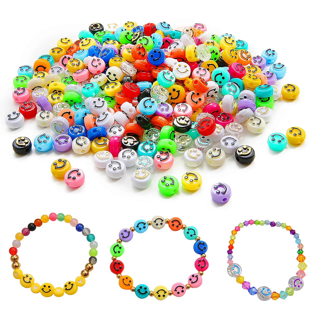 

50pcs  Colourful Smiling Face Letter Acrylic Loose Spacer Beads for Jewelry Making DIY Handmade Bracelet Accessories, 20 colors