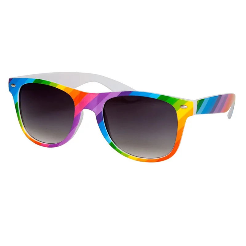 Wholesale cheap promotional festival plastic custom logo gradient square full frame sunglasses multicolor rainbow men sunglasses