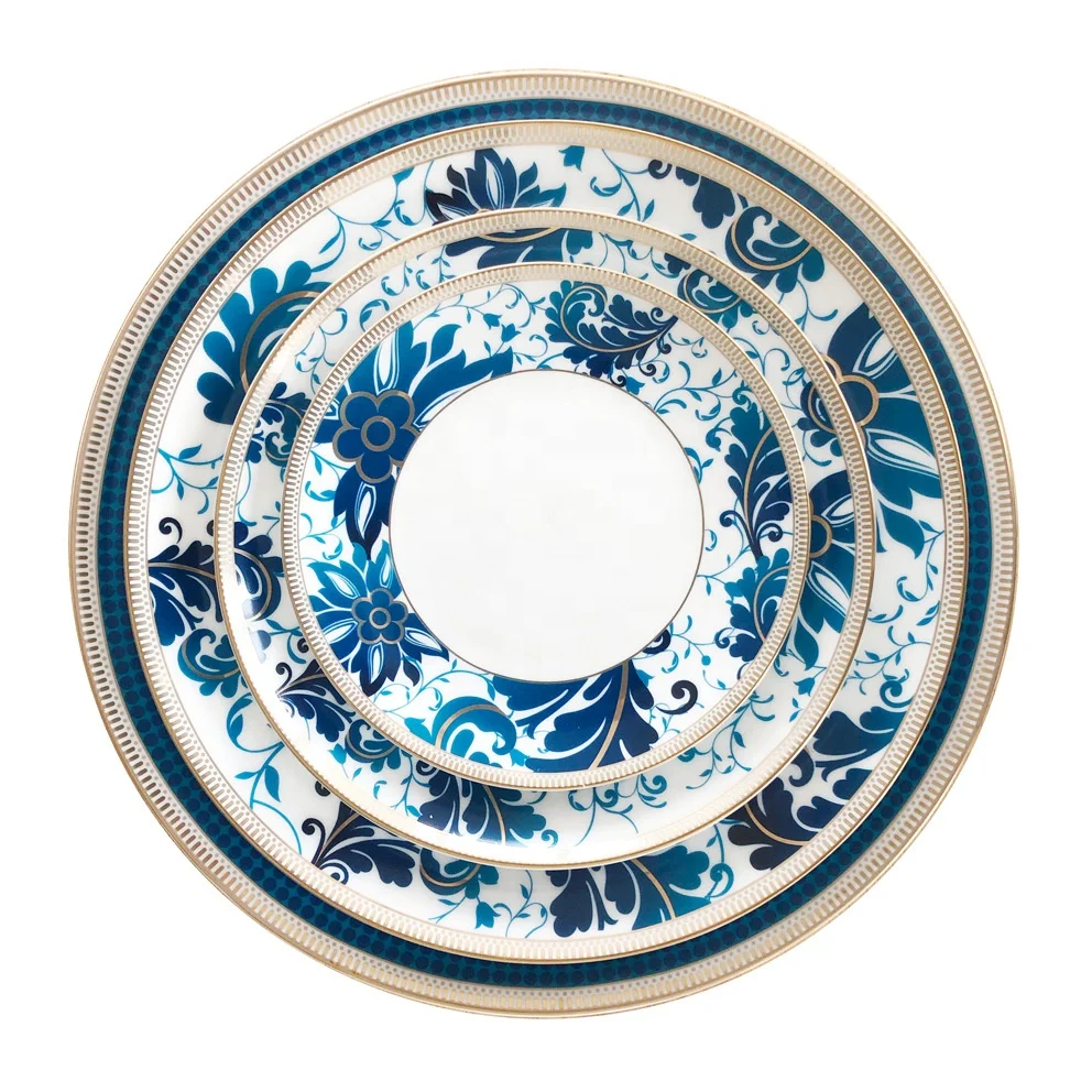 

Vintage bulk wedding ceramic dinnerware sets blue bone floral china plates