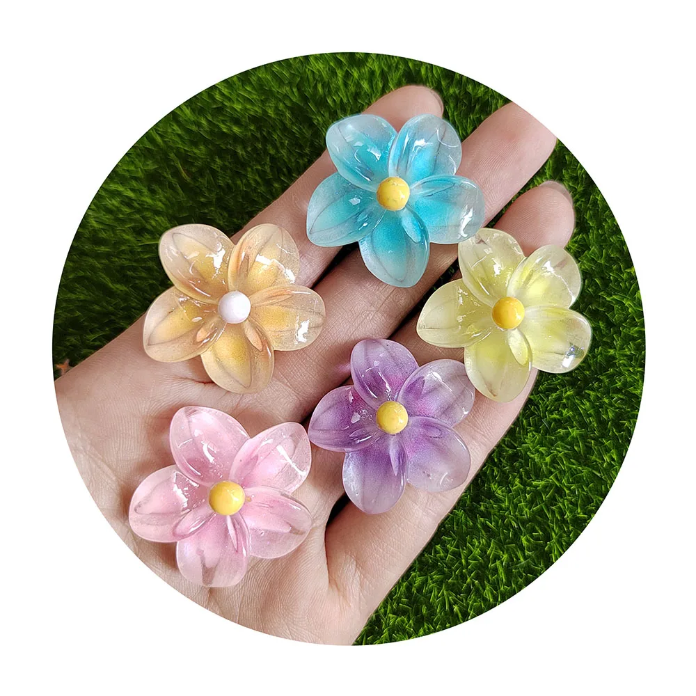 

100pcs 30MM Luminous Resin Frangipani Flowers Plumeria Flat Back Cabochon DIY Scrapbook Phone Decor Crafts Hair Earring