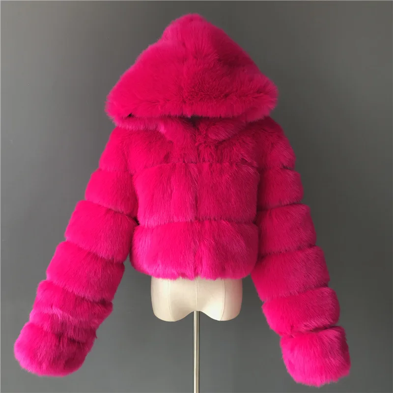 

Large stock 2021 New Winter Coat Jacket Women Faux Fox Fur Coat with Hood Fashion Short Style Fake Fur Coat for Lady plus size 8