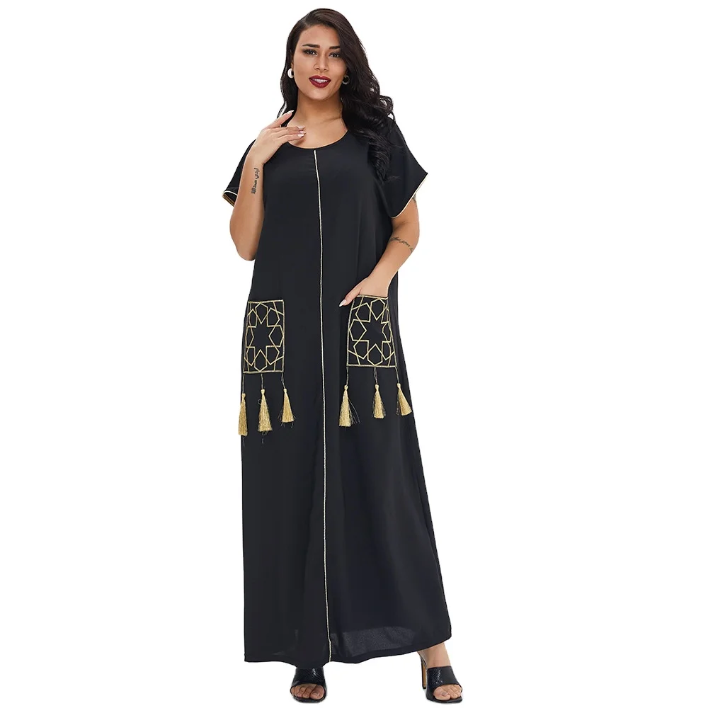 

Summer ladies short-sleeved long skirts robes Muslim Middle East Dubai dress dresses Islamic plus size robes dresses