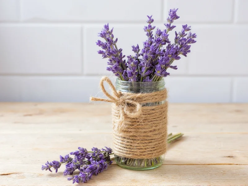 Mason jar wrapped in twine with dried lavender