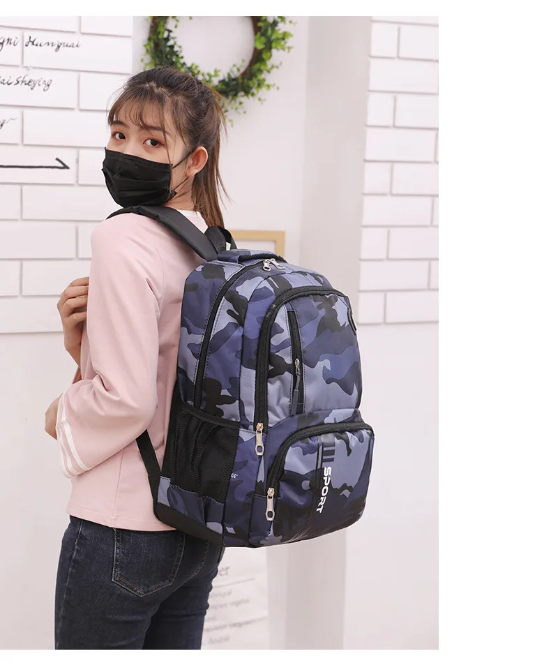 

Trendy cool fashion backpack junior high school college student school bag casual camouflage travel backpack