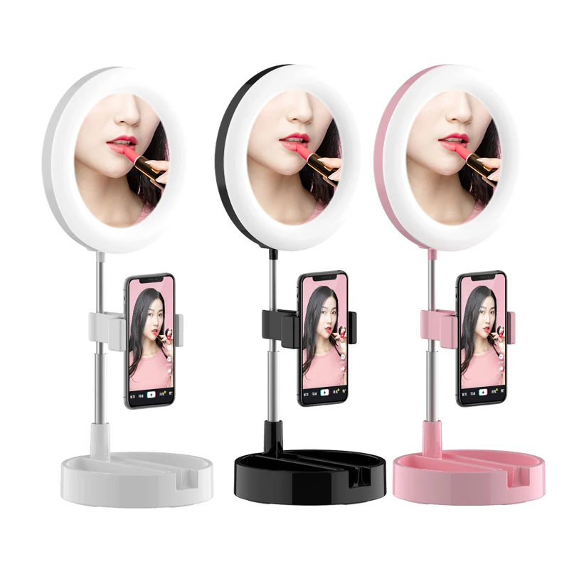 

Foldable 6 Inch G3 LED Ring Light With Stand Phone Holder Three Color Fill Light Source Beauty Led Dimmable Ring Light, Black/pink/white