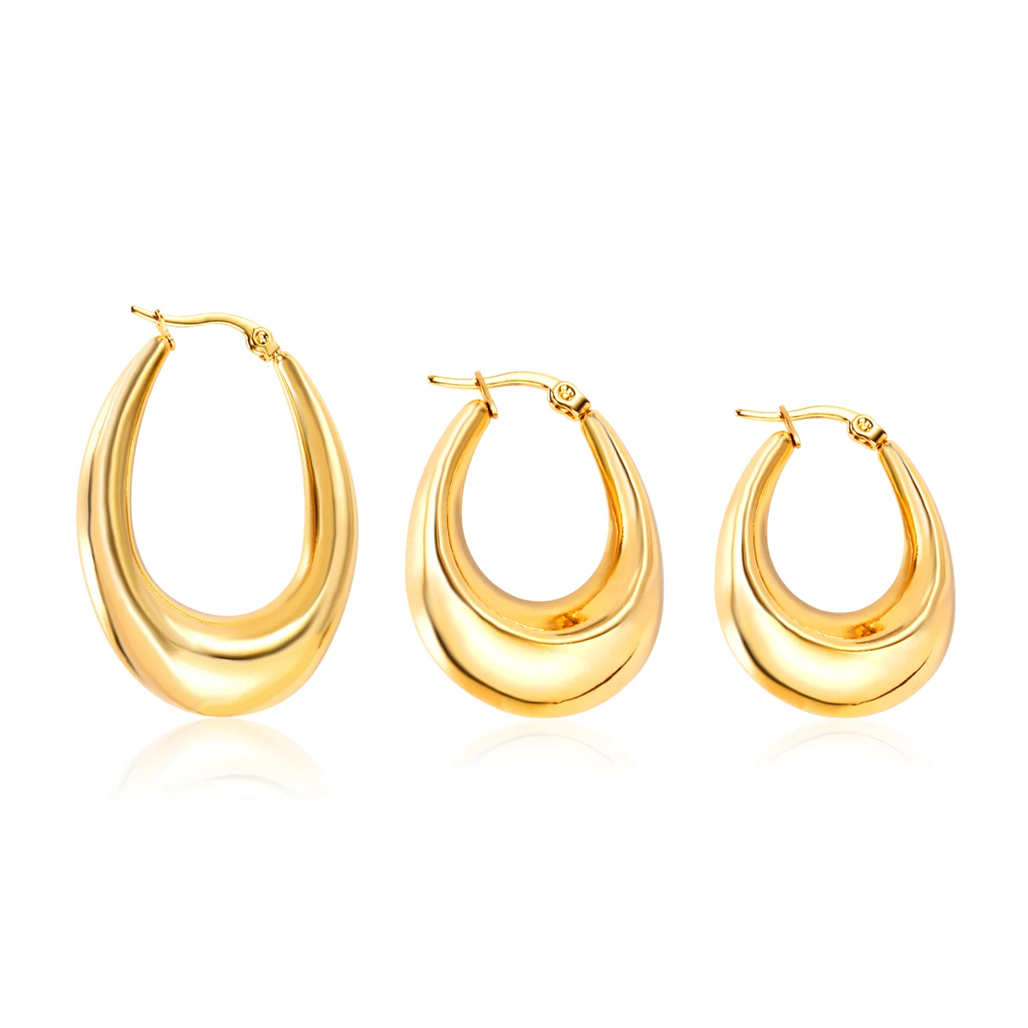 

2021 Fashion Jewelry Chunky Circle Stainless Steel Gold Plated Hoop Earrings for Girls Women, Gold/silver available