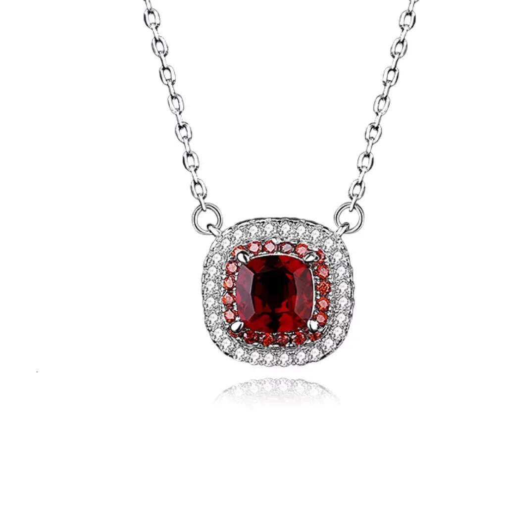 

New design fine jewelry 925 sterling silver red garnet Halo Pendant nature gemstone necklace for wedding