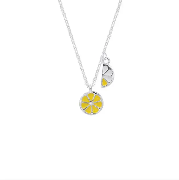 

New Arrival Summer Hotselling Yellow Oil Drip Orange Lemon Pendant Necklace 925 Sterling Silver Lemon Fruit Necklace For Holiday