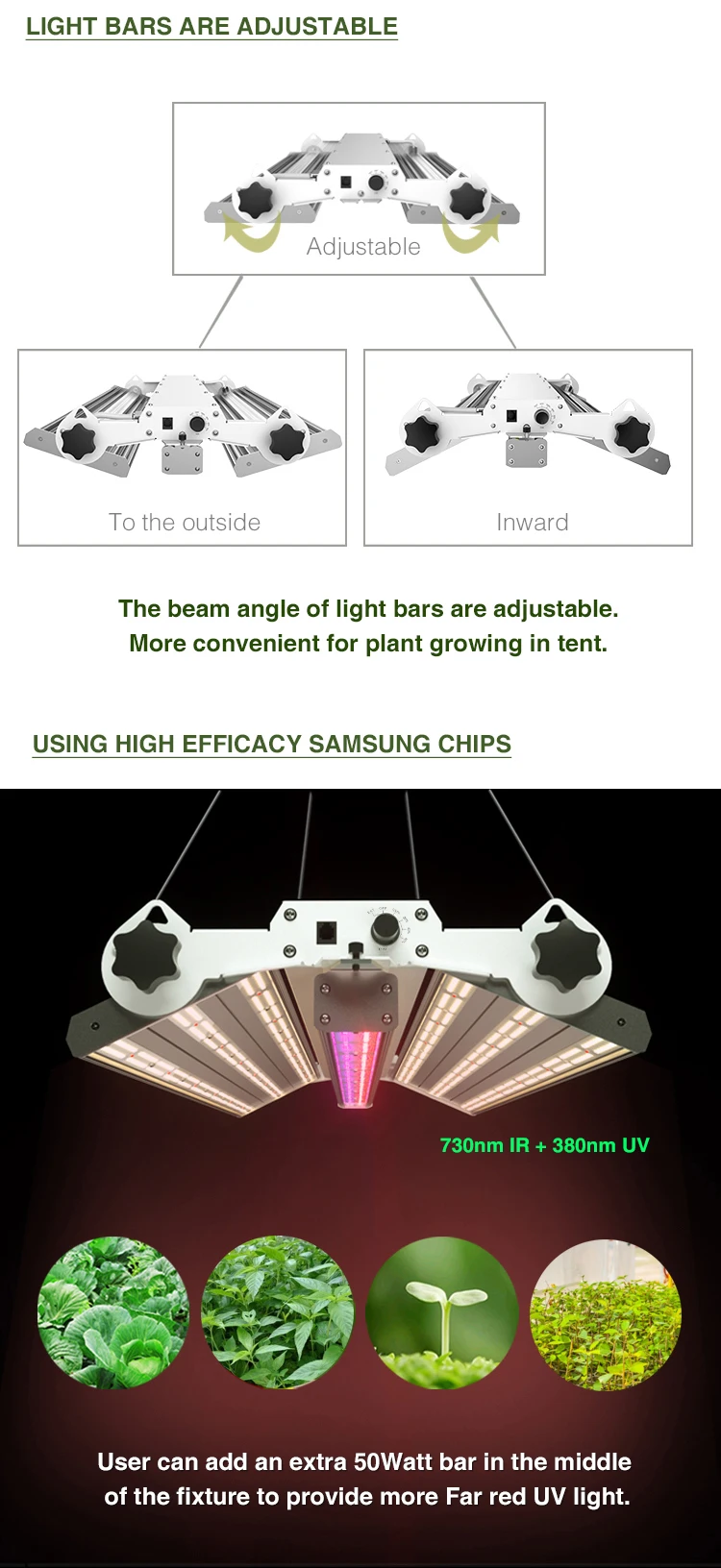 Updated Commercial Medicinal Plant Beam Angle Adjustable Garden Indoor IP65 UV IR 480watt Plant LED Grow Light For Gower Tent