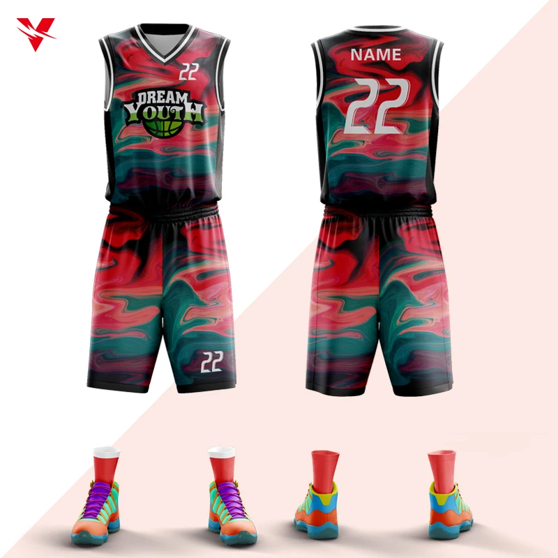 

Latest Fashion Reversible Sublimation Custom Basketball Uniform Jerseys Sets Personalized Camo Basketball Streetwear T-Shirts