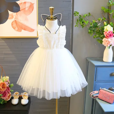 

Summer Children's Dream Princess Dress Pure White Thick Lining Net Yarn Fairy Dress Flower Girl Dress Kid