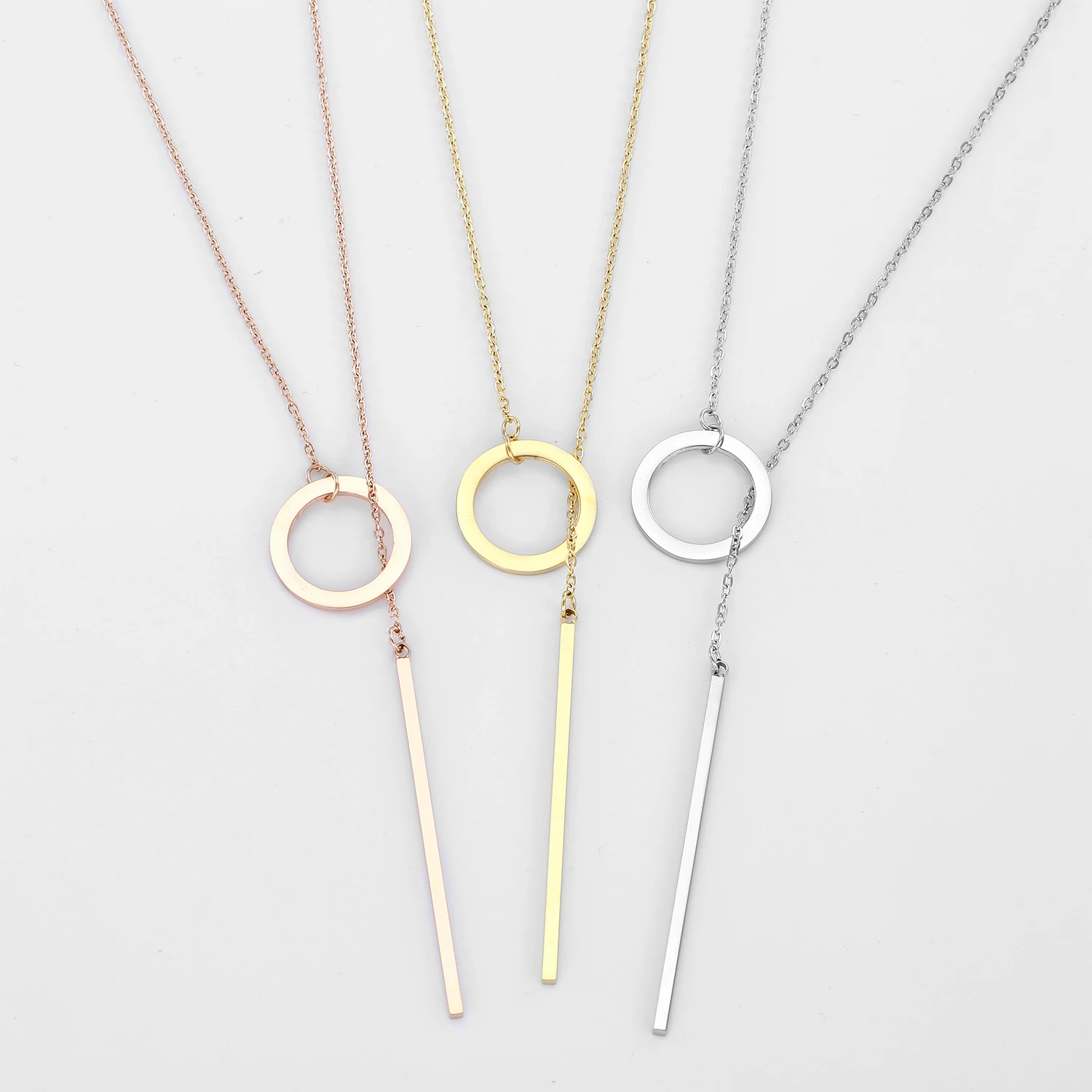 

ZJYX15473 INS Most Popular designer Trendy Stainless Steel Jewelry Circle Lariat Bar Pendant Necklace Women, Picture shown