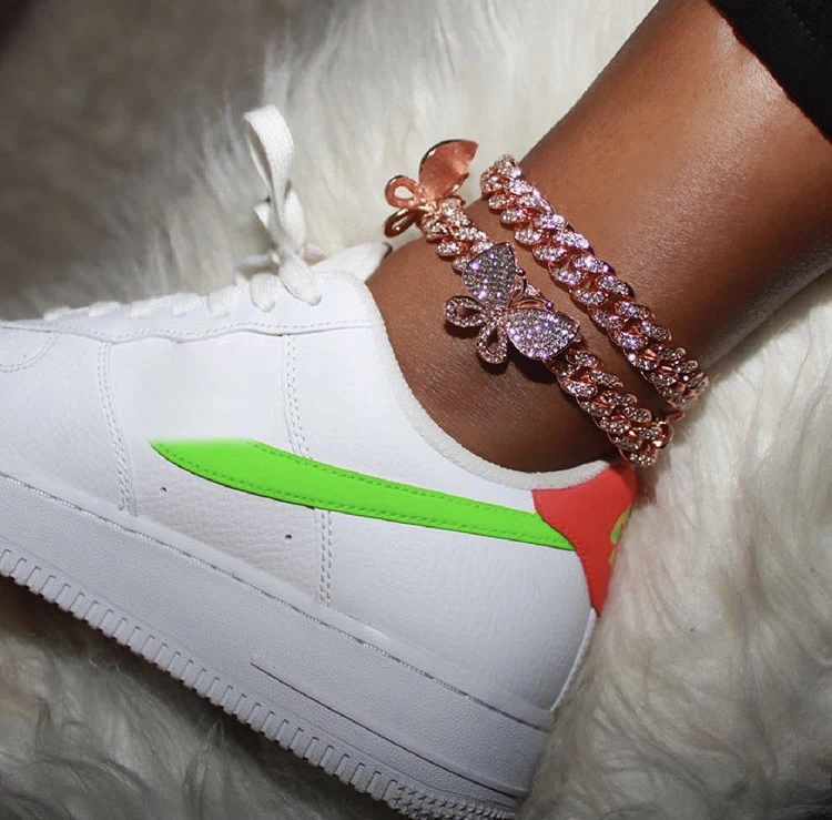 

2020 Hip Hop Iced Out Anklet Butterfly Cuban Chain Diamond Cuban LInk Butterfly Anklet