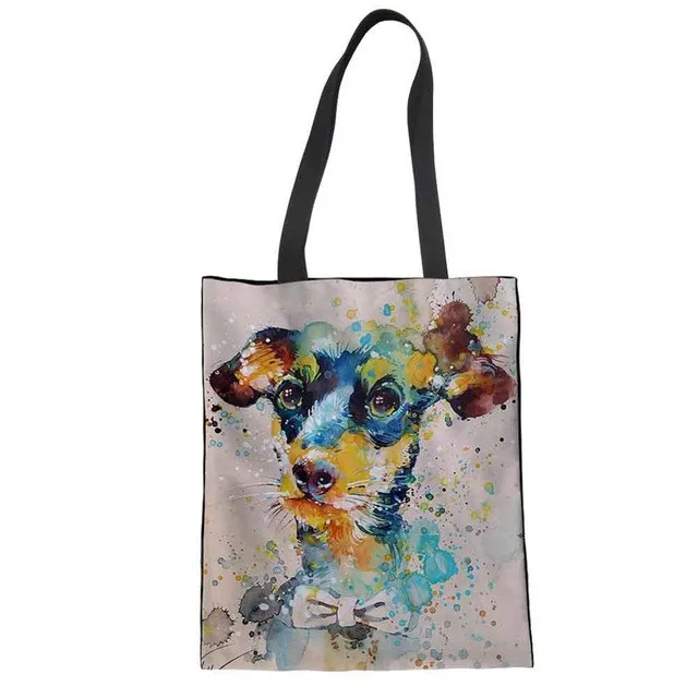

Fashion Chihuahua Dog Painting Big Capacity Foldable Canvas Bag Storage Cotton Canvas Women Bag Summer Beach Canvas Tote Bag, Customized color