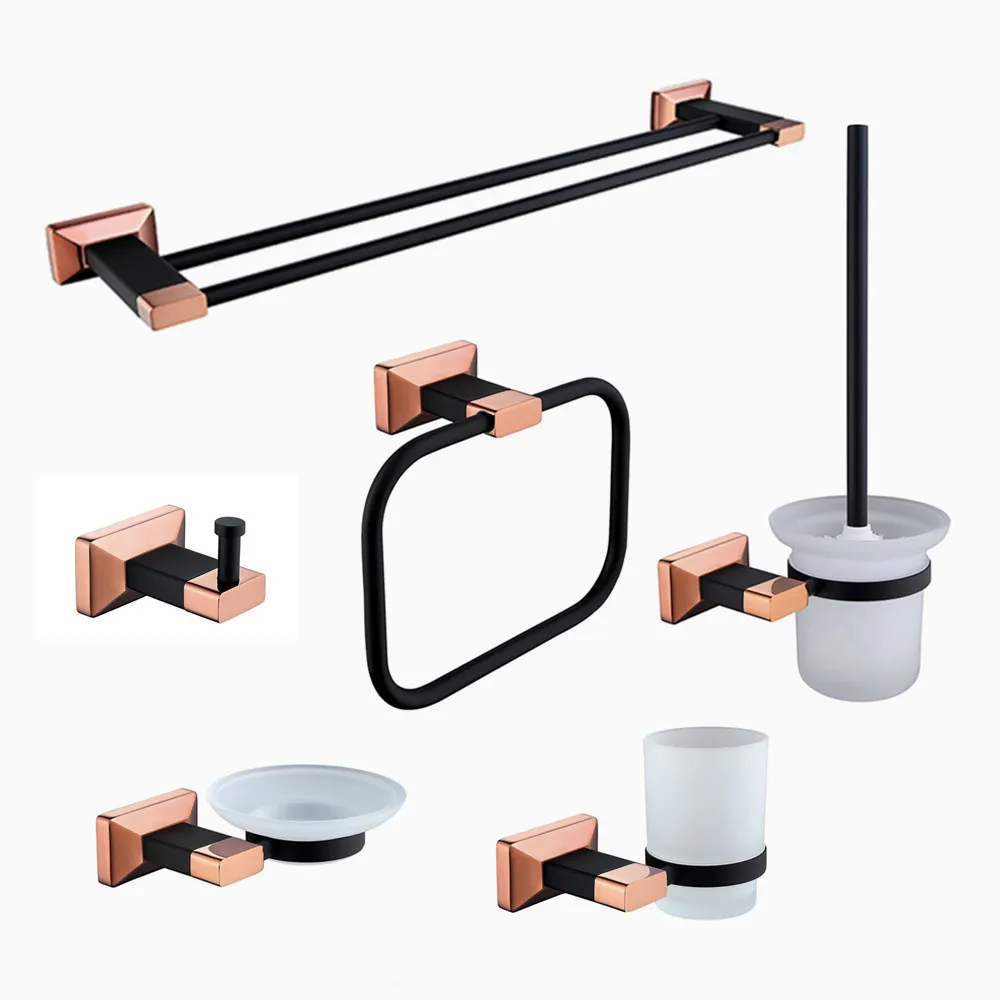 

Luxury Black and Rose Gold Bathroom Accessories Set 6 Piece, Matte black