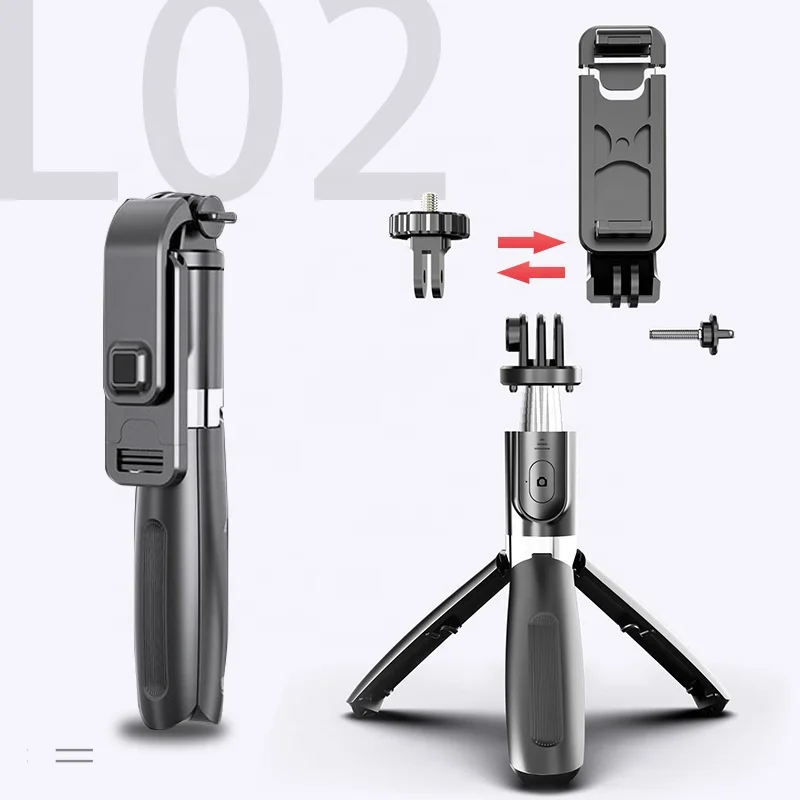 

L02 Portable Multifunctional Wireless Selfie Stick Bluetooths Tripod with Holder for Phones or Gopro, Black white