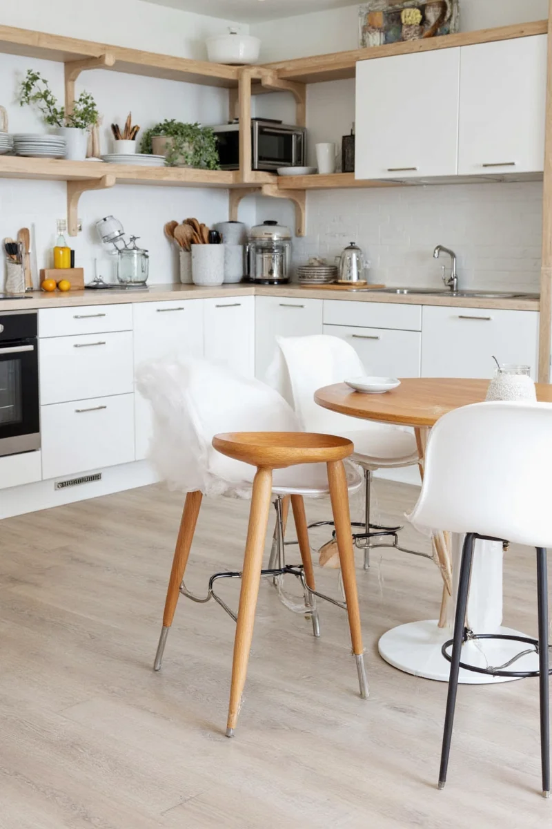 Convertible table lowered to coffee table height