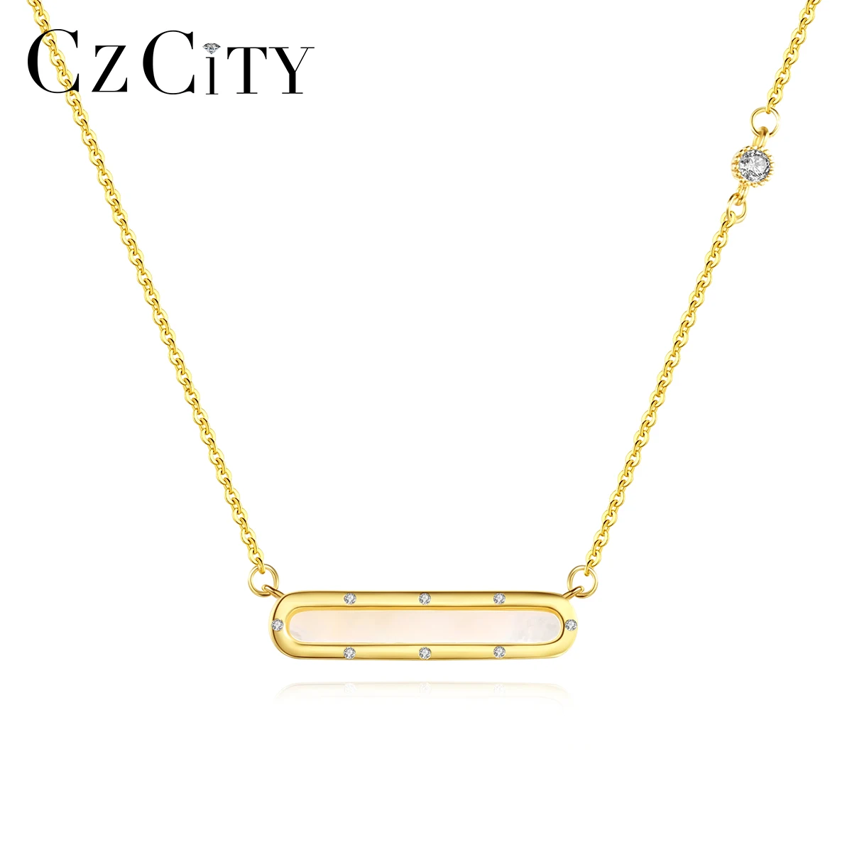 CZCITY Women Necklace Charms Link Chain with a Flower 18K Gold Plated Bar Pendant Necklaces