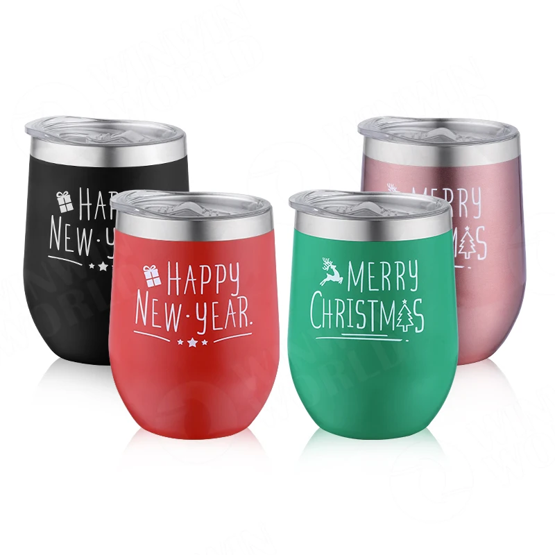 

ReadyTo Ship 12oz Stainless Steel Insulated Wine Tumbler Cup Insulated Mug for Christmas and New Year Gift, Customized color