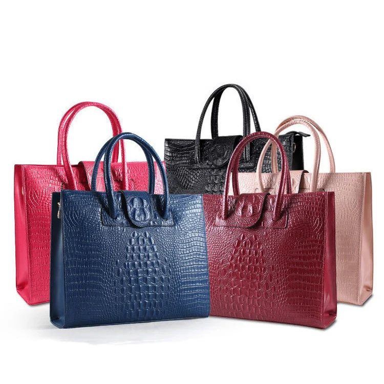 

Fashion Premium Ladies Leather Crocodile Boston Bag Women Tote Handbag, Customizable