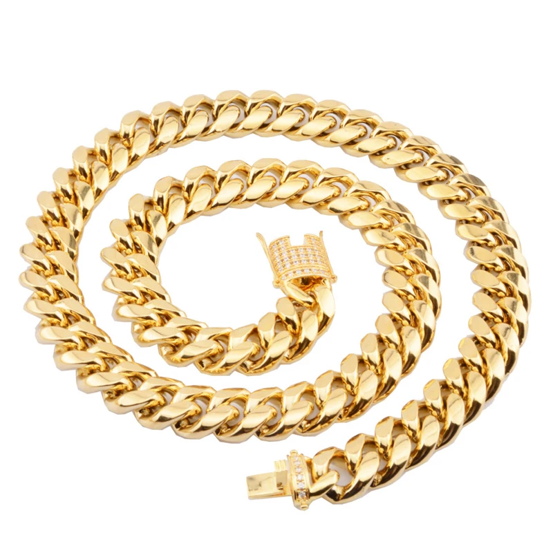 

stainless steel gold plated Iced out CZ diamond Miami Cuban link chain 18MM