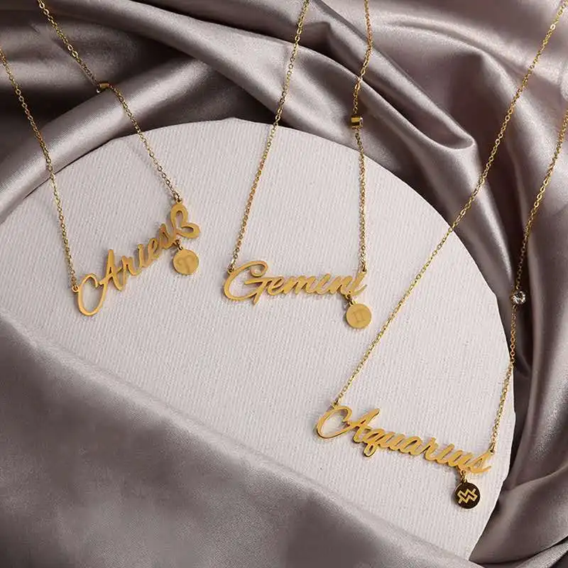 

jialin jewelry Gold Plated cz Horoscope zodiac pendant necklace