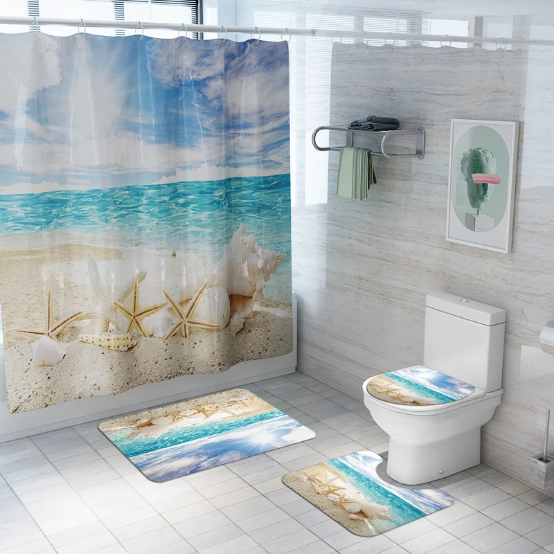 

Seaside Scenery Style Shower Curtain And Rug Set Shower Curtain Custom Printing Shower Curtain Luxury, Christmas snowman