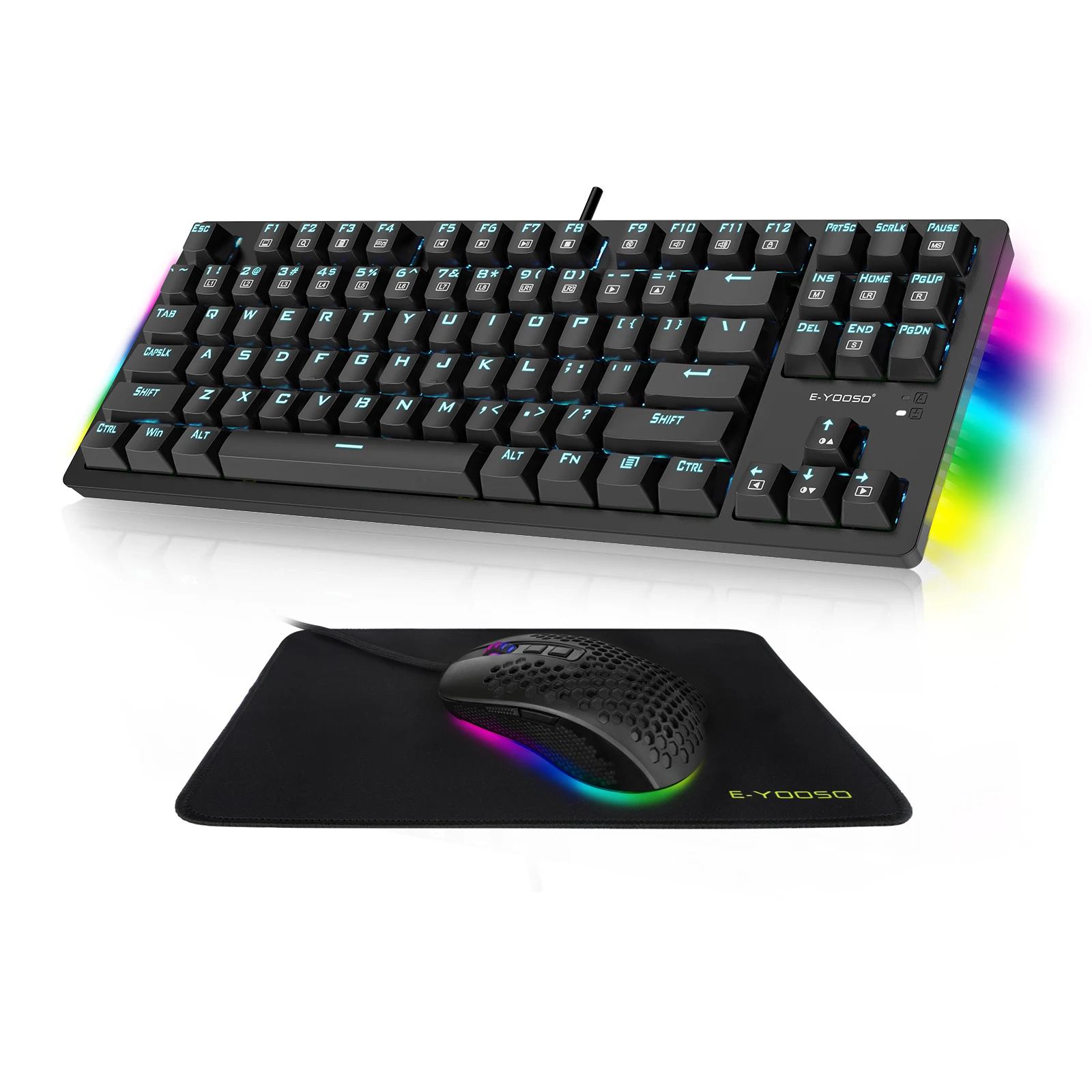 

Mechanical Gaming Keyboard and Mouse Combo, E-YOOSO 87 Keys Hot Swap Blue Switches Wired Gaming Keyboard, Black