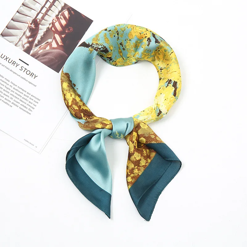 

Silk Feeling Scarf Medium Square Satin Head Scarf for Women, Picture