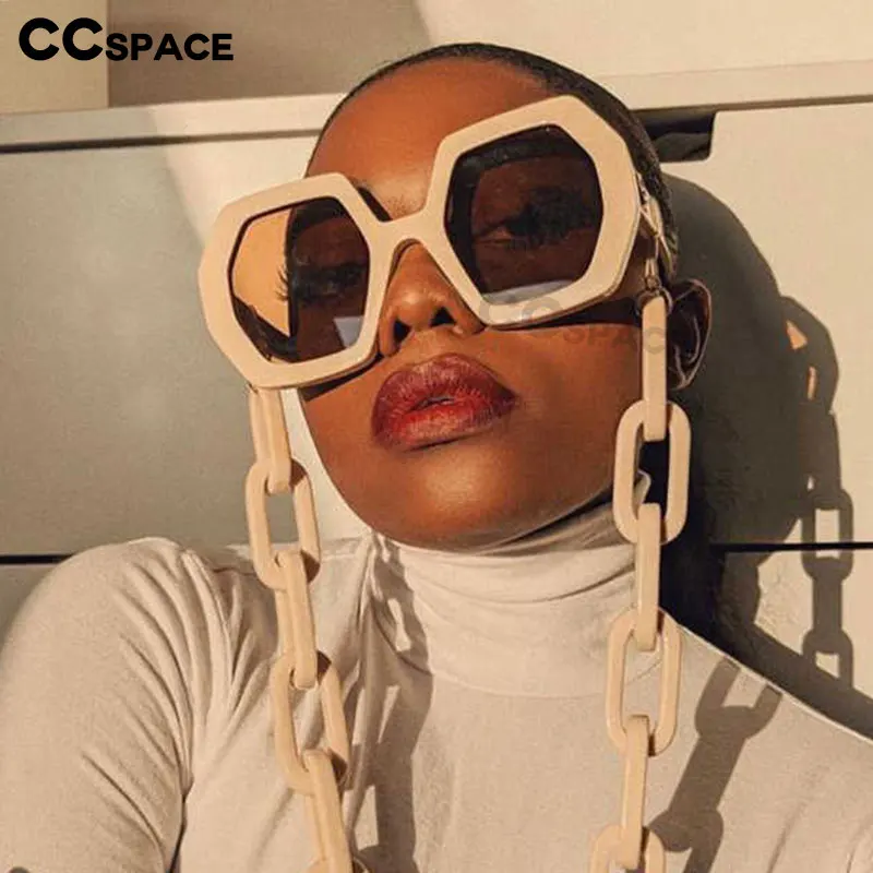 

49117 Oversized Chain Luxury Polygon Sunglasses Men Women Fashion Shades UV400 Vintage Glasses
