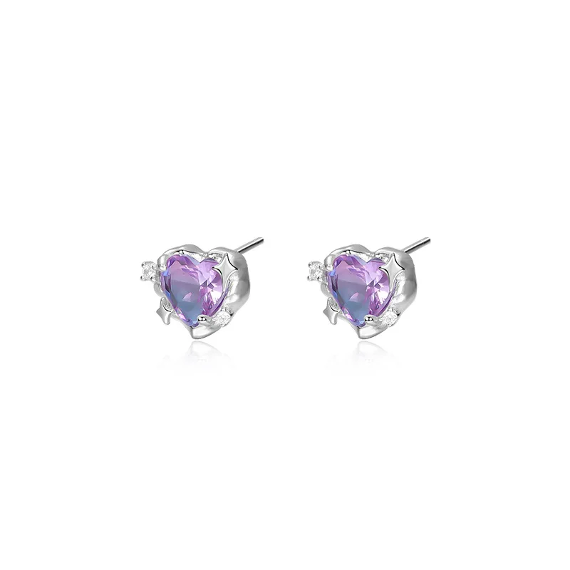 

VIANRLA 925 sterling silver Heart Irregular Pink Zircon Fancy Stud Earrings For Women Wholesale