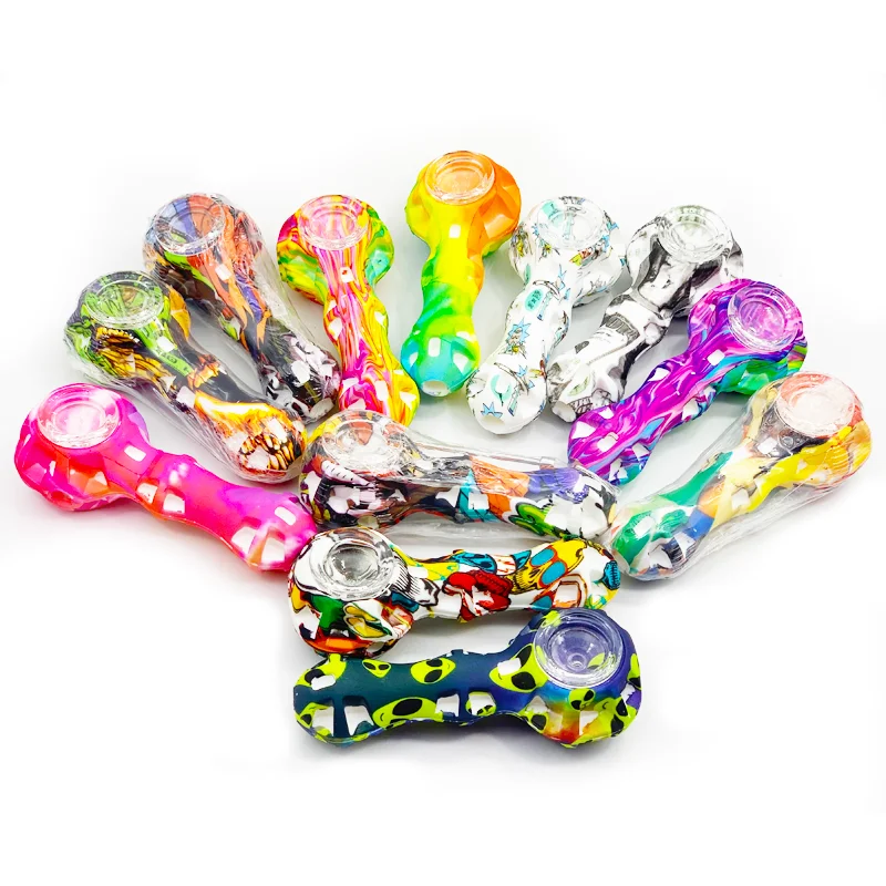 

Fast shipping SHINY Smoke Shops Supplies Accessories mini hand silicone pipe cute resin smoking pipe novelty pipes, Colorful
