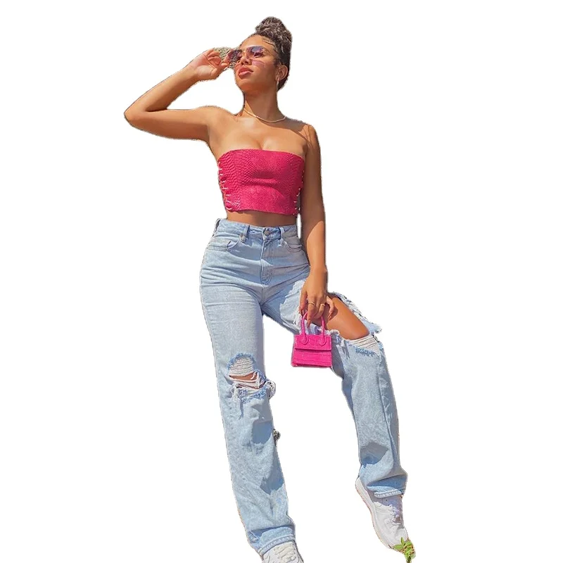 

Summer Solid Snake Tube Leather Sexy Tops For Women Crop