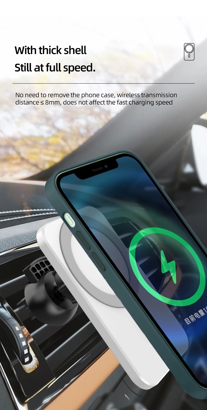 15W Qi Fast Magnetic Wireless Charger Car Mount Stand for iphone 12