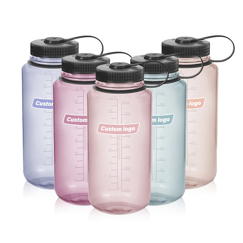 

500ml 600ml 1 Litre BPA Free Wholesale Tritan Drink Water Bottle Sports Plastic Bottle 1 Litre With Straw Lid and Leather Loop