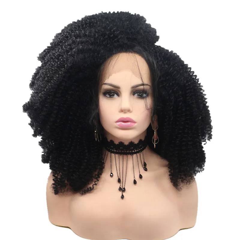 

Hot Selling Afro Kinky Curly Wig Heat Resistant Replacement Wigs Natural Looking Synthetic Lace Front Wigs for Black Women, Picture