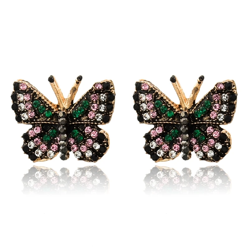 

Elegant Butterfly Shaped Color Rhinestone Stud Earrings For Women Girls, As picture