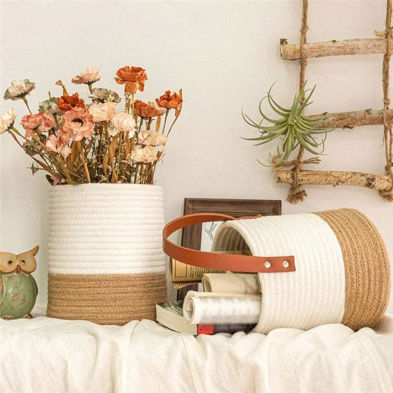 

2021 new product cotton rope food fruit kitchen storage basket with handle
