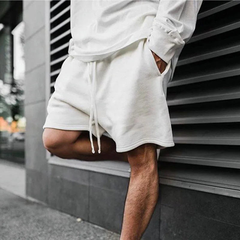 

Wholesale custom logo summer gym sport running high street cotton sweat shorts for men, White,khaki,gray,